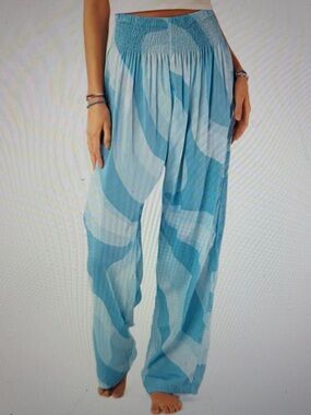 Lotus & Luna Blue Lagoon Swirl Harem Pants Women's Medium Boho Beachy